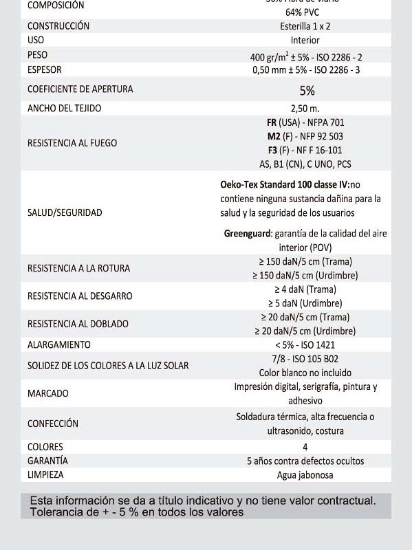 Muestra Tela Screen Cortinas Persianas Martinez Blanquer SL