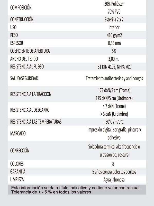 Muestra Tela Screen Cortinas Persianas Martinez Blanquer SL